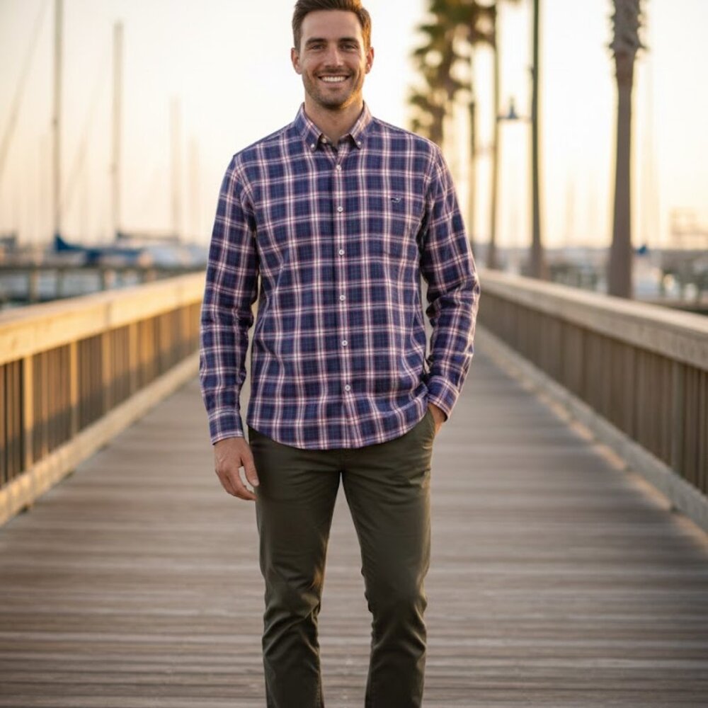 Vineyard Vines men’s Classic fit Tucker plaid long sleeve button down shirt, XL